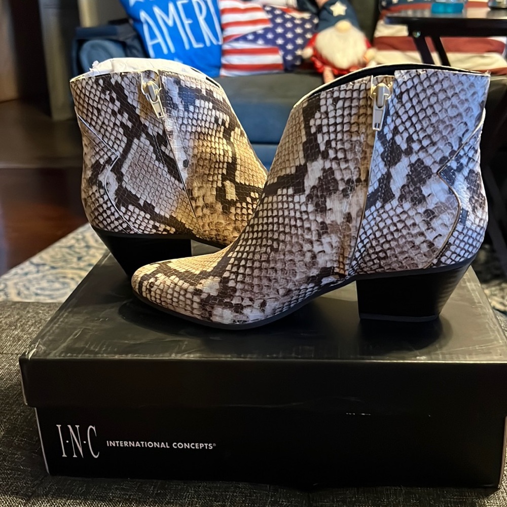 Brand New size 7 booties by I-N-C.  Idra block heels with a snakeskin feel.